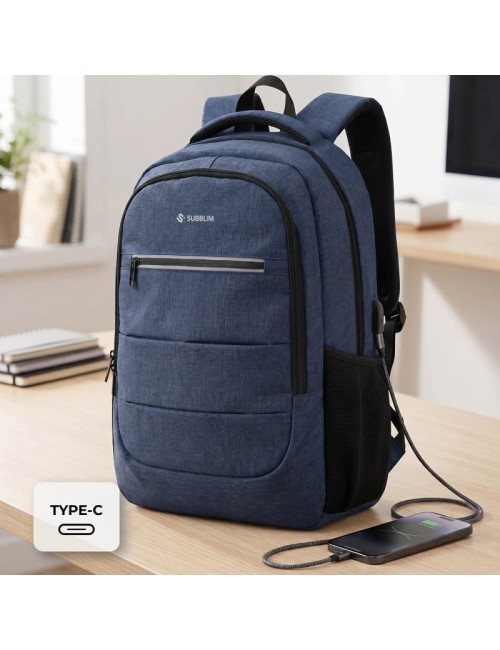 Mochila Subblim City Plus 26L Backpack para Portátiles hasta 16'/ Puerto USB/ Repelente al agua/ Reflectante/ Cinta para Trolley