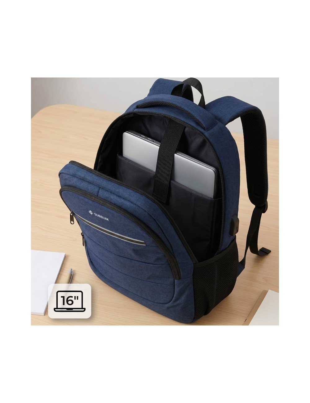Mochila Subblim City Plus 26L Backpack para Portátiles hasta 16'/ Puerto USB/ Repelente al agua/ Reflectante/ Cinta para Trolley