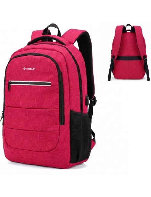 Mochila Subblim City Plus 26L Backpack para Portátiles hasta 15.6'/ Puerto USB/ Repelente al agua/ Reflectante/ Cinta para Troll