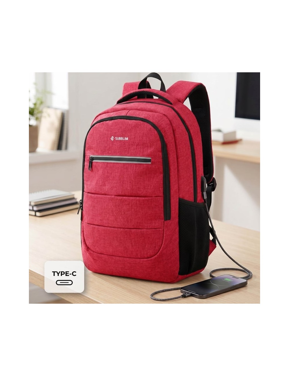 Mochila Subblim City Plus 26L Backpack para Portátiles hasta 15.6'/ Puerto USB/ Repelente al agua/ Reflectante/ Cinta para Troll