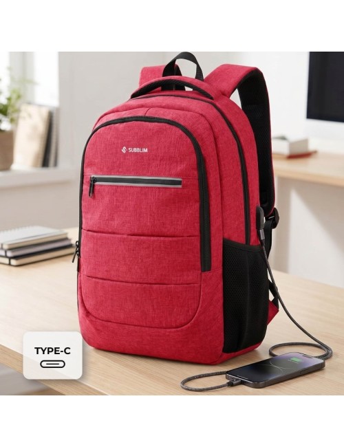 Mochila Subblim City Plus 26L Backpack para Portátiles hasta 15.6'/ Puerto USB/ Repelente al agua/ Reflectante/ Cinta para Troll