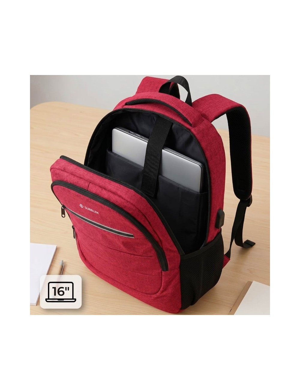 Mochila Subblim City Plus 26L Backpack para Portátiles hasta 15.6'/ Puerto USB/ Repelente al agua/ Reflectante/ Cinta para Troll