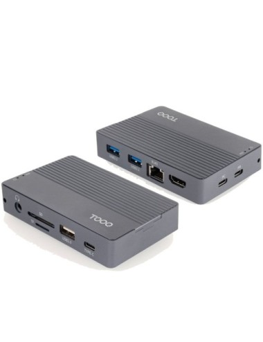 Docking/Caja Externa USB Tipo-C TooQ TQE-2242G/ Ranura SSD M.2/ 1xHDMI/ 1xRJ45/ 1xUSB/ 1xUSB Tipo-C/ 1xLector Tarjetas/ 1x Jack 