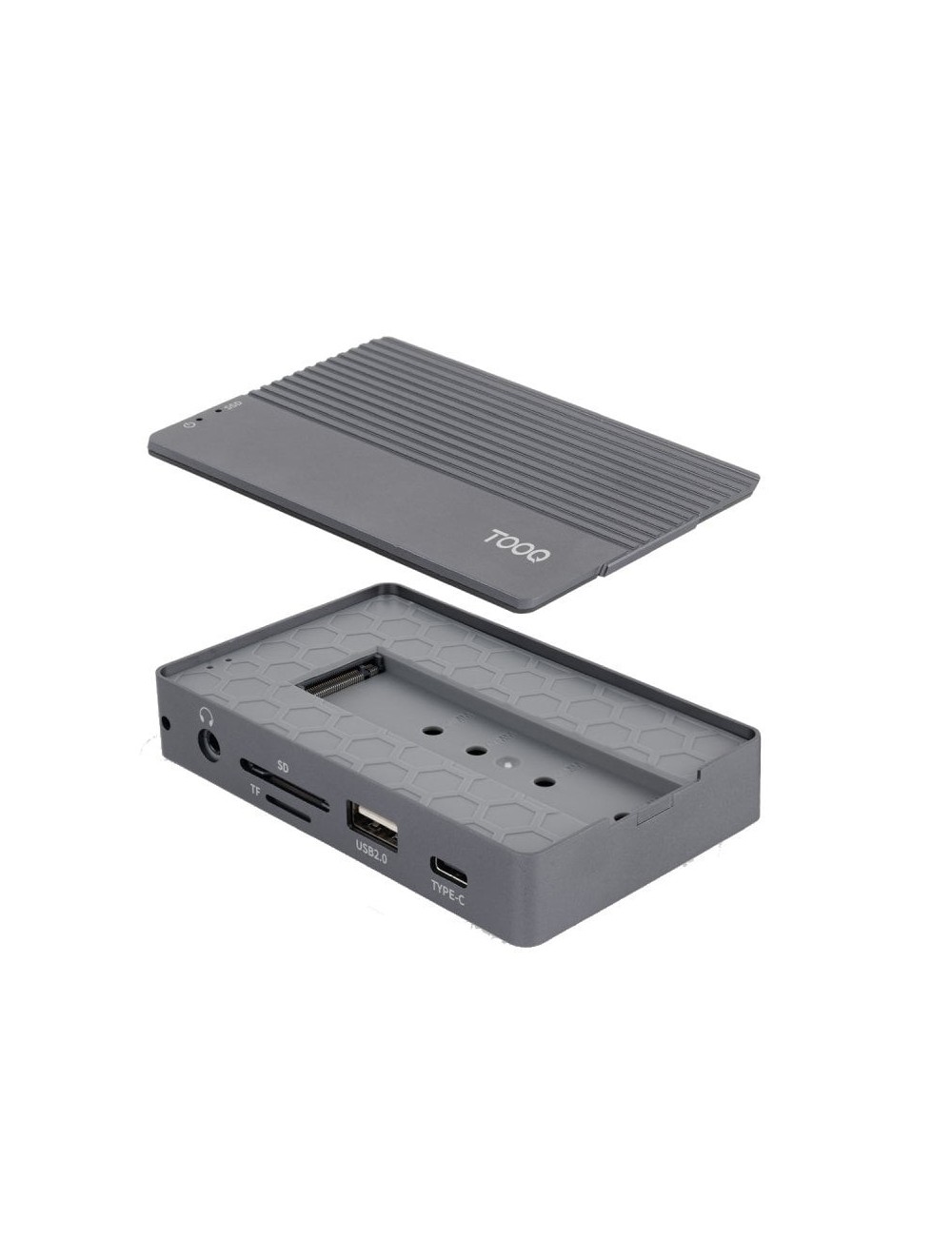 Docking/Caja Externa USB Tipo-C TooQ TQE-2242G/ Ranura SSD M.2/ 1xHDMI/ 1xRJ45/ 1xUSB/ 1xUSB Tipo-C/ 1xLector Tarjetas/ 1x Jack 