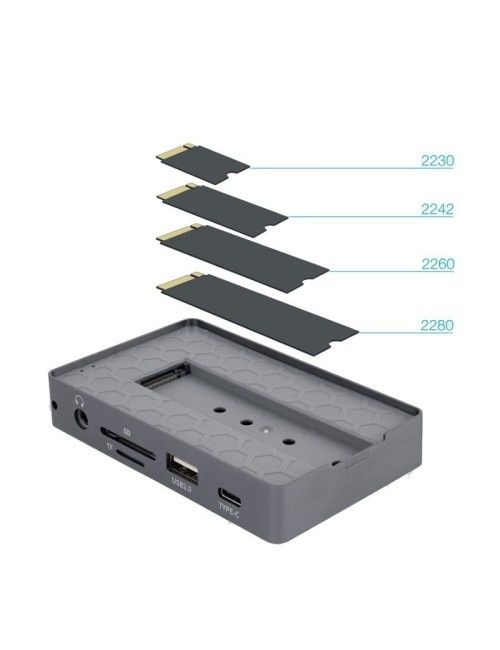 Docking/Caja Externa USB Tipo-C TooQ TQE-2242G/ Ranura SSD M.2/ 1xHDMI/ 1xRJ45/ 1xUSB/ 1xUSB Tipo-C/ 1xLector Tarjetas/ 1x Jack 