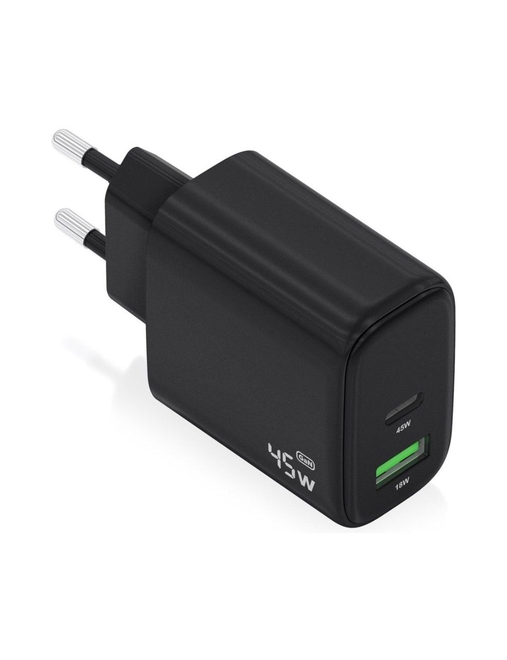 Cargador de Pared GaN Aisens A110-0972/ 1xUSB Tipo-C/ 1xUSB/ 45W/ Negro