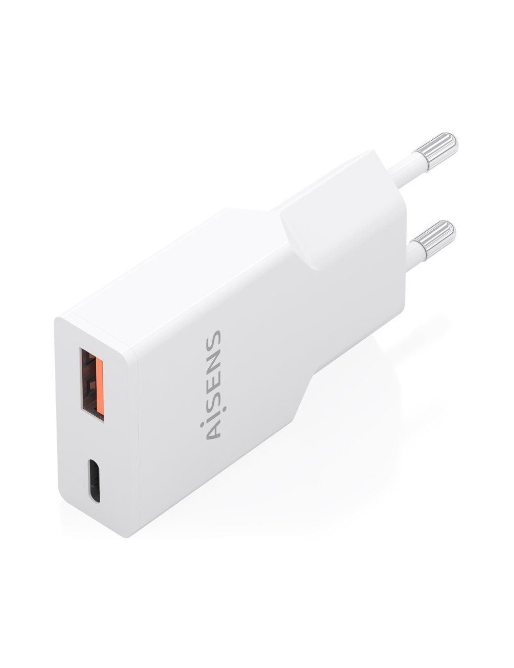 Cargador de Pared GaN Aisens A110-0998/ 1xUSB Tipo-C/ 1xUSB/ 20W/ Blanco