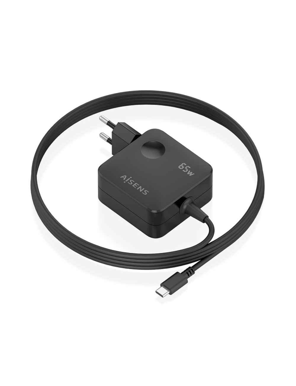 Cargador de Pared GaN Aisens ASCH-1PD65WL85-BK/ 1xUSB Tipo-C/ 65W