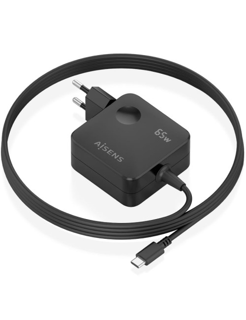 Cargador de Pared GaN Aisens ASCH-1PD65WL85-BK/ 1xUSB Tipo-C/ 65W
