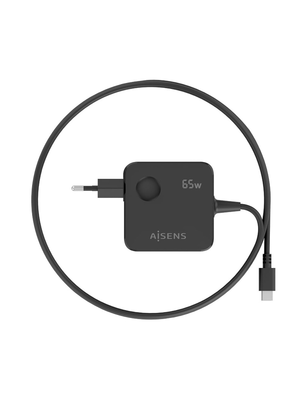 Cargador de Pared GaN Aisens ASCH-1PD65WL85-BK/ 1xUSB Tipo-C/ 65W