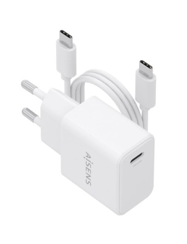 Cargador de Pared GaN Aisens ASCH-20W1P081-W/ 1xUSB Tipo-C/ 20W/ Blanco/ Incluye Cable USB Tipo-C
