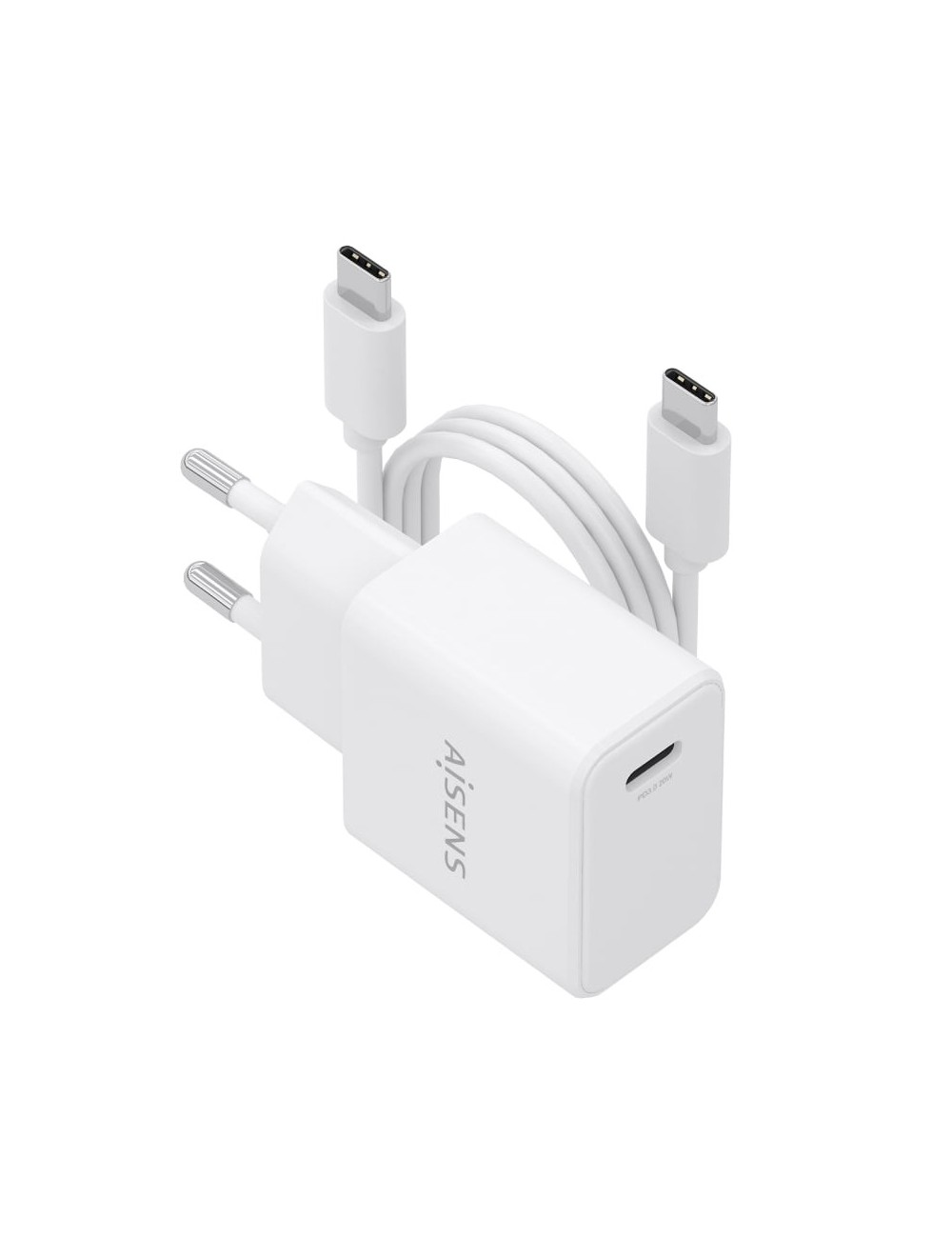 Cargador de Pared GaN Aisens ASCH-20W1P081-W/ 1xUSB Tipo-C/ 20W/ Blanco/ Incluye Cable USB Tipo-C
