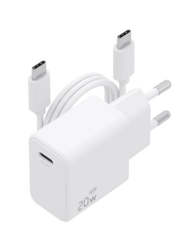 Cargador de Pared GaN Aisens ASCH-20W1P081-W/ 1xUSB Tipo-C/ 20W/ Blanco/ Incluye Cable USB Tipo-C
