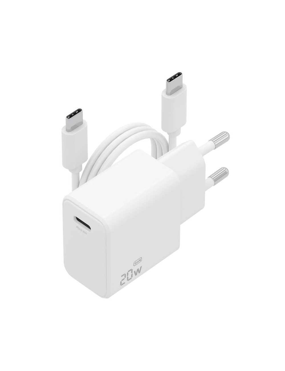 Cargador de Pared GaN Aisens ASCH-20W1P081-W/ 1xUSB Tipo-C/ 20W/ Blanco/ Incluye Cable USB Tipo-C