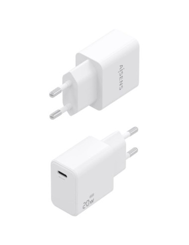 Cargador de Pared GaN Aisens ASCH-20W1P081-W/ 1xUSB Tipo-C/ 20W/ Blanco/ Incluye Cable USB Tipo-C