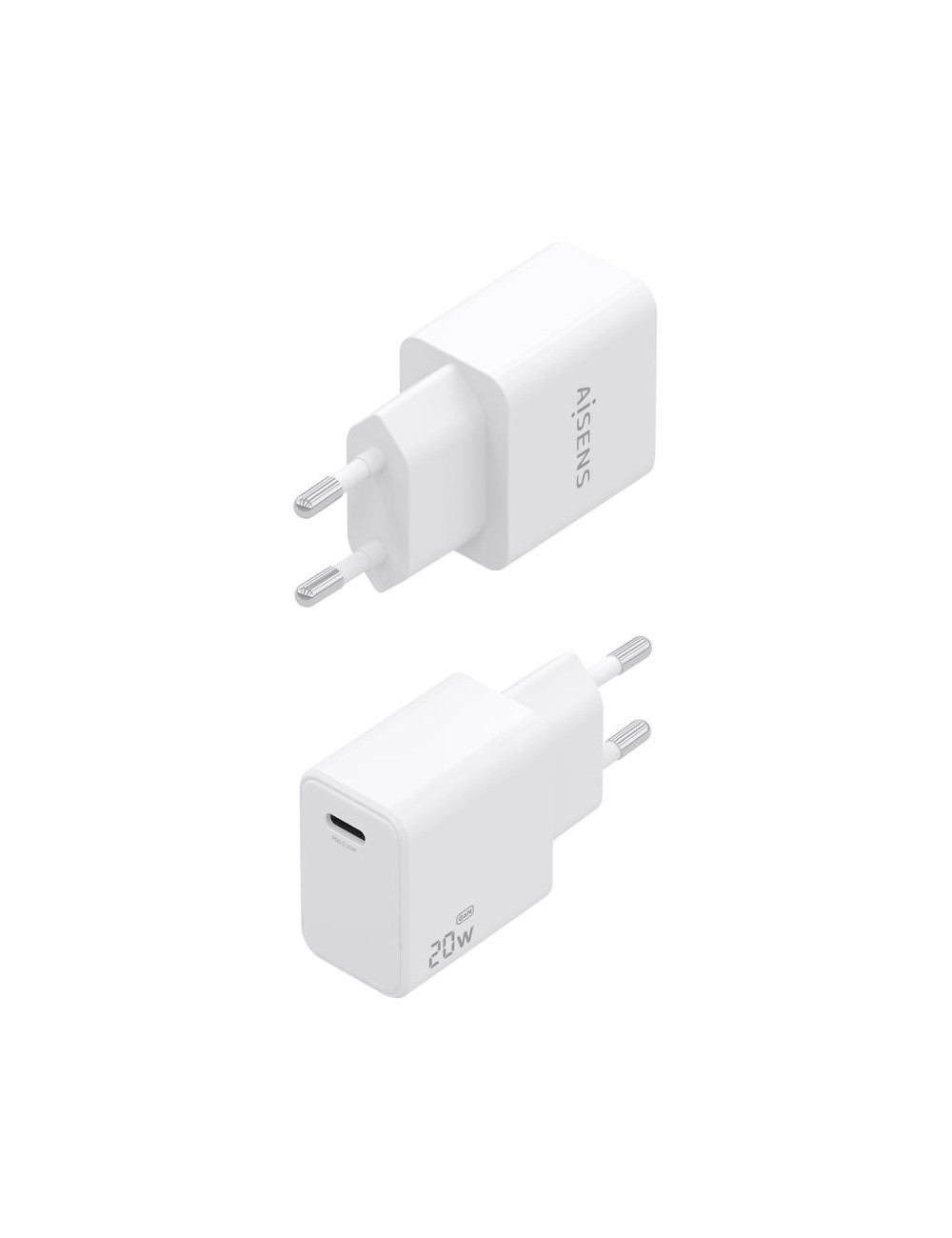 Cargador de Pared GaN Aisens ASCH-20W1P081-W/ 1xUSB Tipo-C/ 20W/ Blanco/ Incluye Cable USB Tipo-C