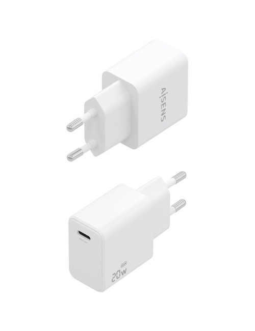 Cargador de Pared GaN Aisens ASCH-20W1P081-W/ 1xUSB Tipo-C/ 20W/ Blanco/ Incluye Cable USB Tipo-C