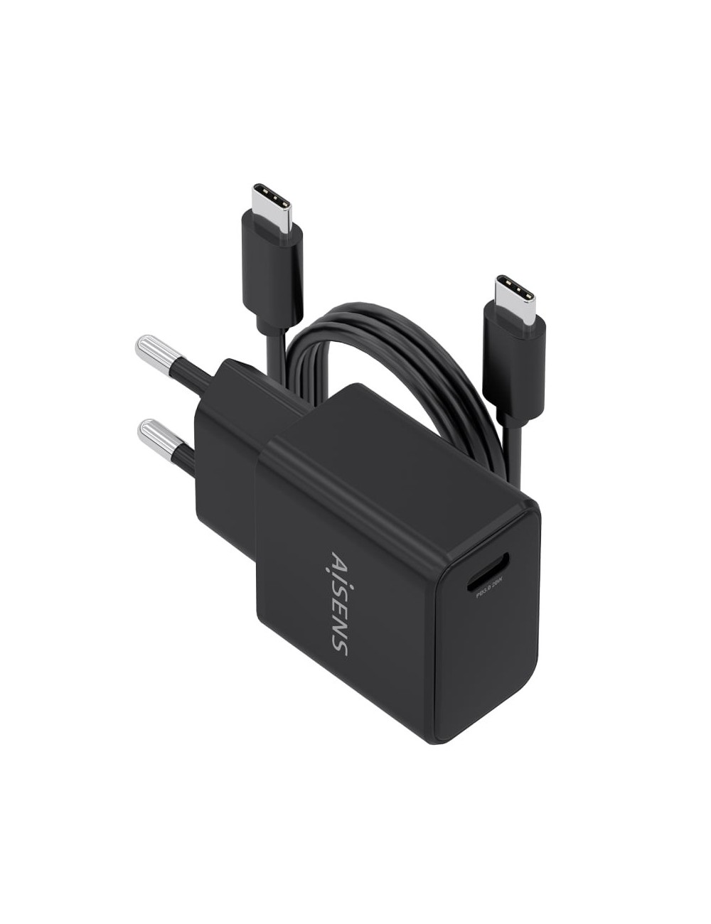 Cargador de Pared GaN Aisens ASCH-20W1P082-BK/ 1xUSB Tipo-C/ 20W/ Incluye Cable USB Tipo-C