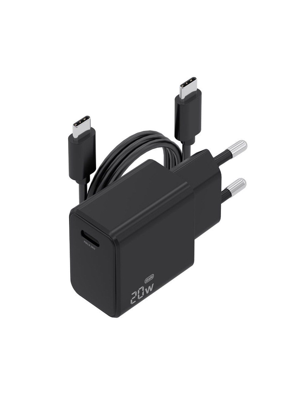 Cargador de Pared GaN Aisens ASCH-20W1P082-BK/ 1xUSB Tipo-C/ 20W/ Incluye Cable USB Tipo-C