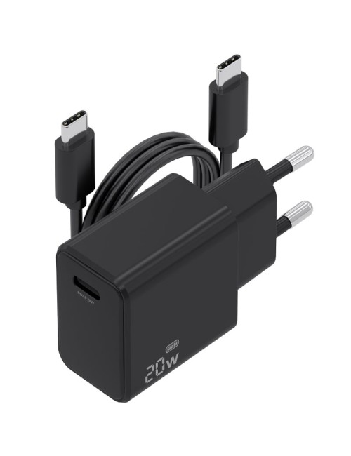 Cargador de Pared GaN Aisens ASCH-20W1P082-BK/ 1xUSB Tipo-C/ 20W/ Incluye Cable USB Tipo-C
