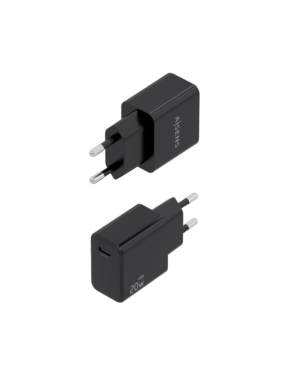 Cargador de Pared GaN Aisens ASCH-20W1P082-BK/ 1xUSB Tipo-C/ 20W/ Incluye Cable USB Tipo-C