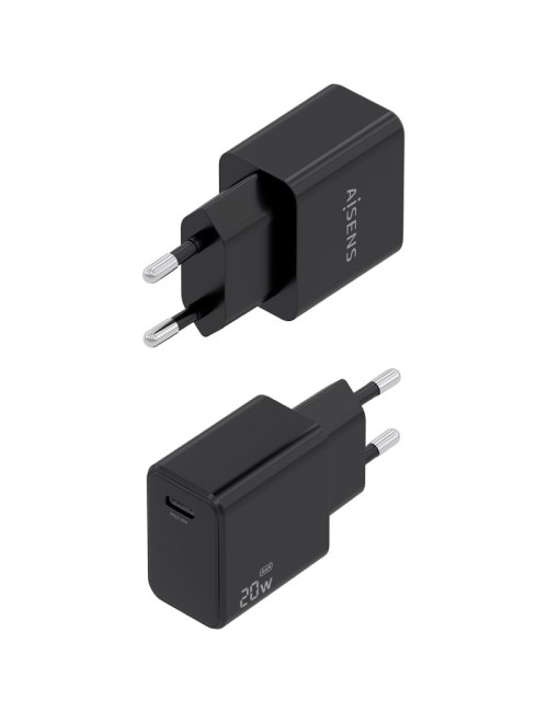 Cargador de Pared GaN Aisens ASCH-20W1P082-BK/ 1xUSB Tipo-C/ 20W/ Incluye Cable USB Tipo-C