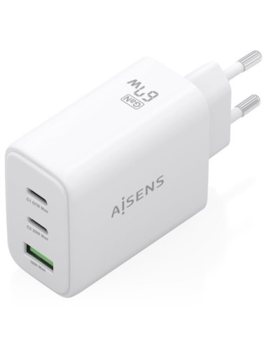 Cargador de Pared GaN Aisens ASCH-67W3P086-W/ 2xUSB Tipo-C/ 1xUSB/ 67W/ Blanco