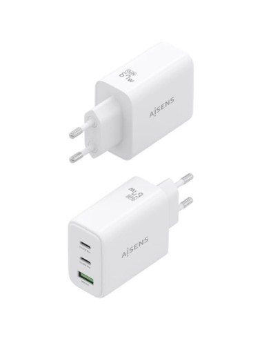 Cargador de Pared GaN Aisens ASCH-67W3P086-W/ 2xUSB Tipo-C/ 1xUSB/ 67W/ Blanco