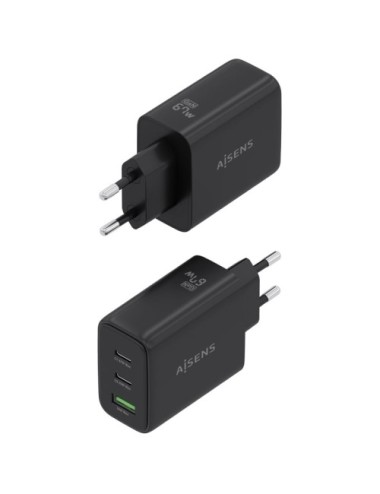 Cargador de Pared GaN Aisens ASCH-67W3P087-BK/ 2xUSB Tipo-C/ 1xUSB/ 67W