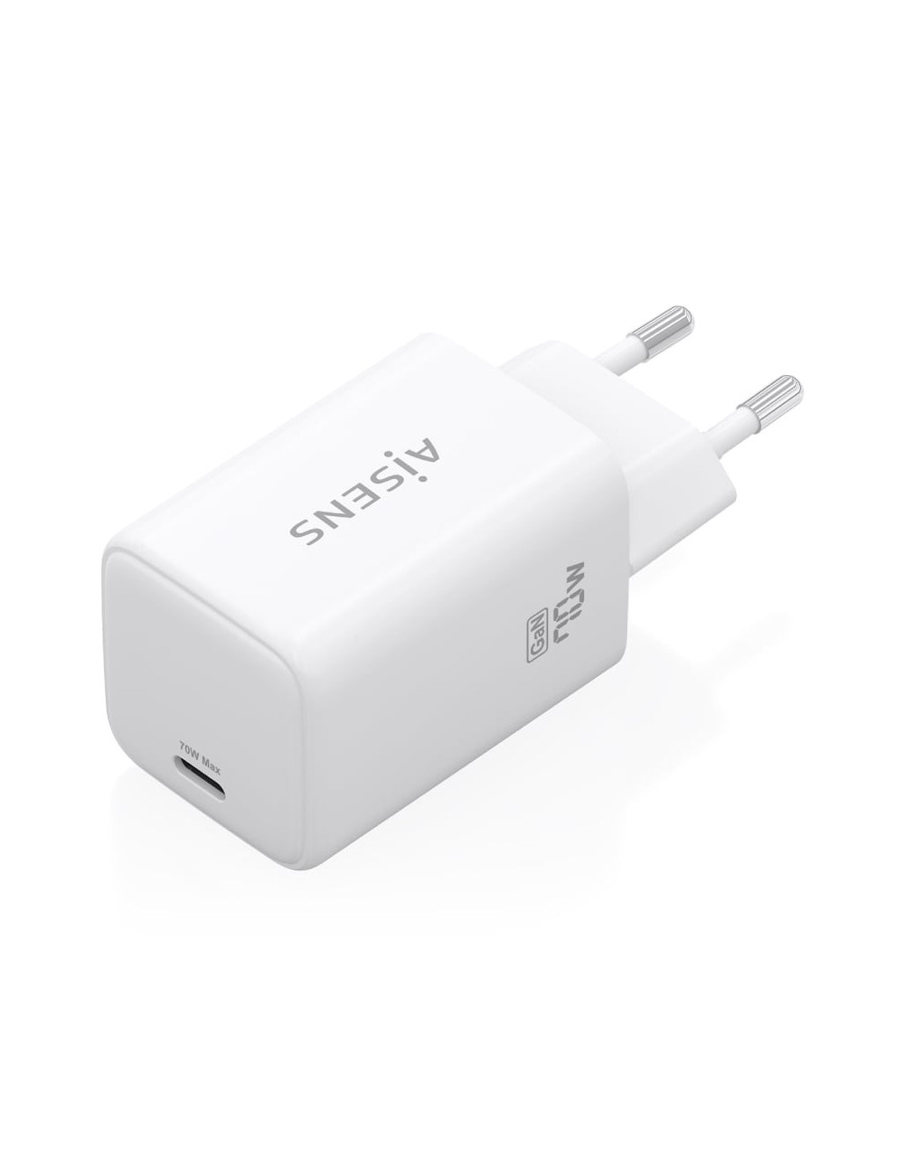 Cargador de Pared GaN Aisens ASCH-70W1P088-W/ 1xUSB Tipo-C/ 70W/ Blanco