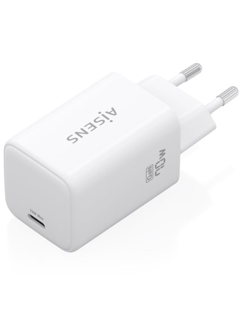 Cargador de Pared GaN Aisens ASCH-70W1P088-W/ 1xUSB Tipo-C/ 70W/ Blanco
