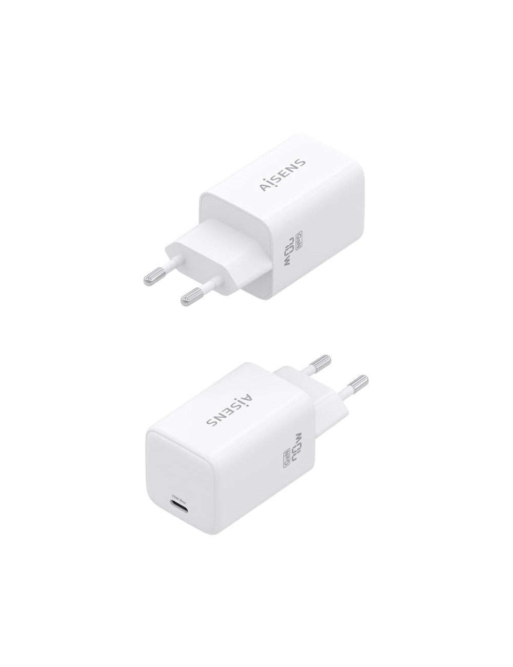 Cargador de Pared GaN Aisens ASCH-70W1P088-W/ 1xUSB Tipo-C/ 70W/ Blanco