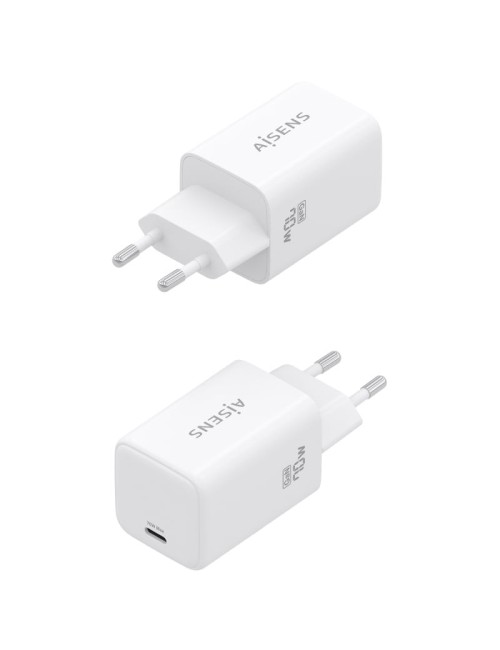 Cargador de Pared GaN Aisens ASCH-70W1P088-W/ 1xUSB Tipo-C/ 70W/ Blanco