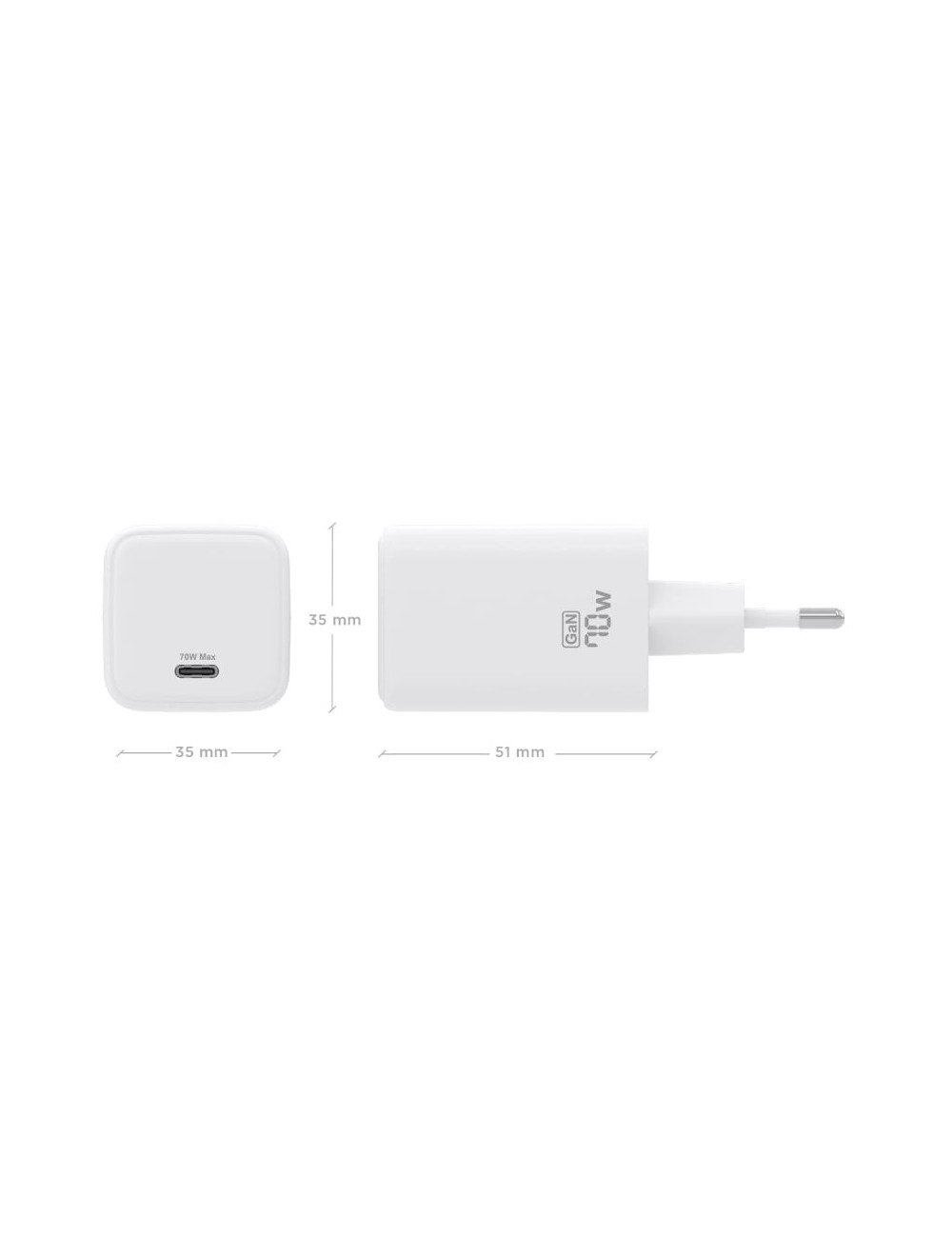 Cargador de Pared GaN Aisens ASCH-70W1P088-W/ 1xUSB Tipo-C/ 70W/ Blanco