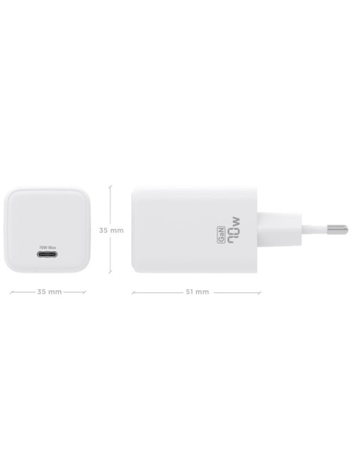 Cargador de Pared GaN Aisens ASCH-70W1P088-W/ 1xUSB Tipo-C/ 70W/ Blanco