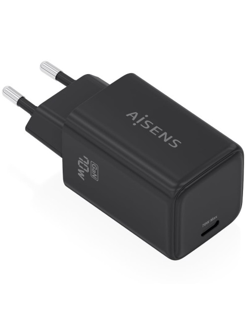 Cargador de Pared GaN Aisens ASCH-70W1P089-BK/ 1xUSB Tipo-C/ 70W