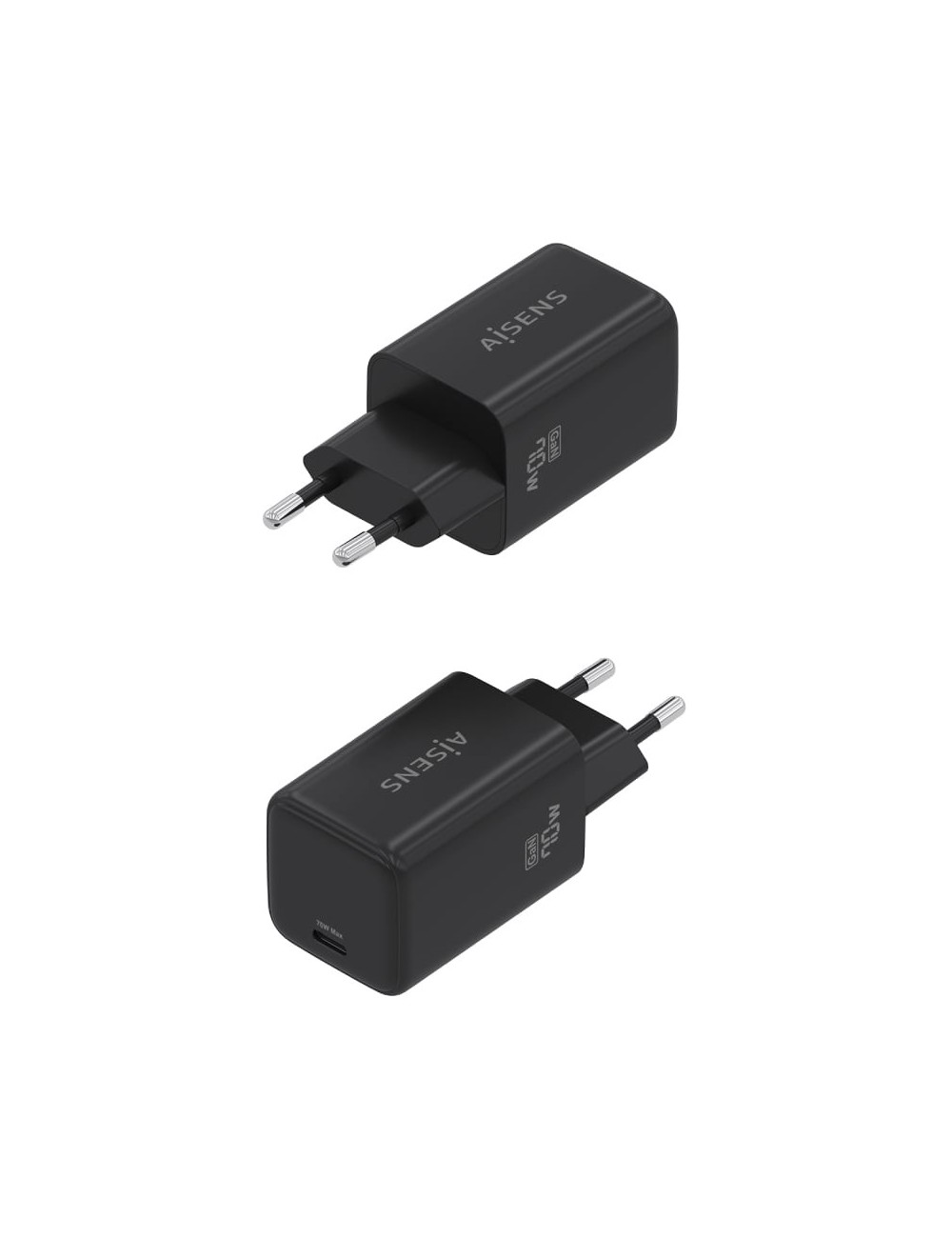 Cargador de Pared GaN Aisens ASCH-70W1P089-BK/ 1xUSB Tipo-C/ 70W