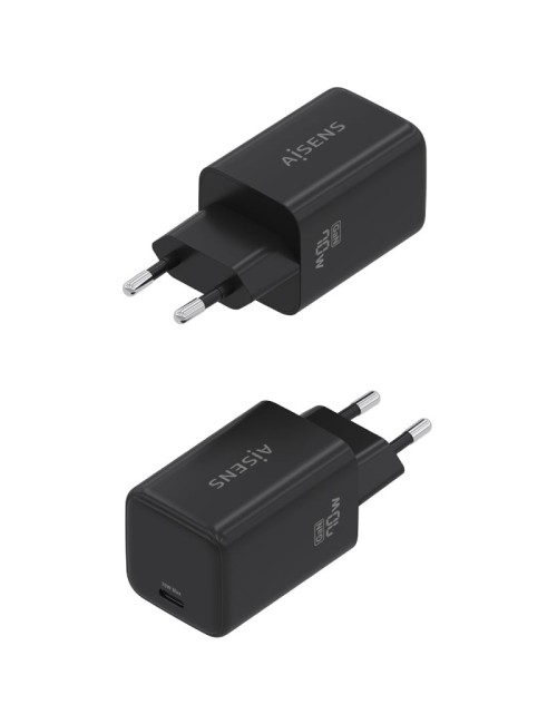 Cargador de Pared GaN Aisens ASCH-70W1P089-BK/ 1xUSB Tipo-C/ 70W