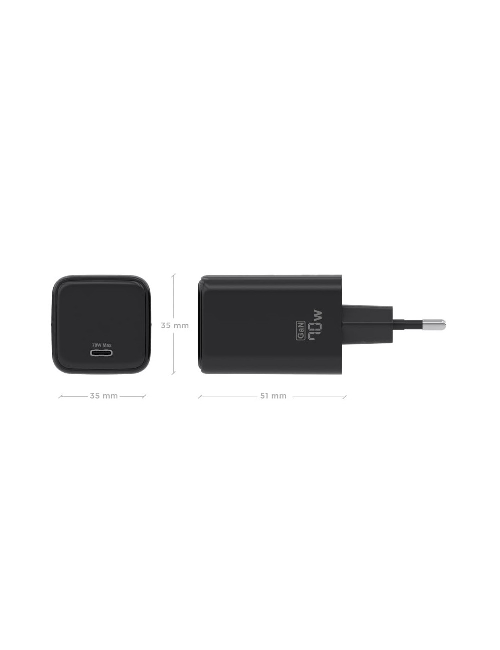 Cargador de Pared GaN Aisens ASCH-70W1P089-BK/ 1xUSB Tipo-C/ 70W