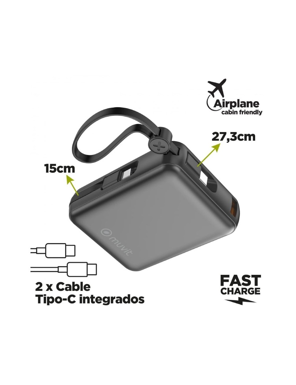Powerbank 10000mAh Muvit For Change MCCHP0014/ 35W/ Negra