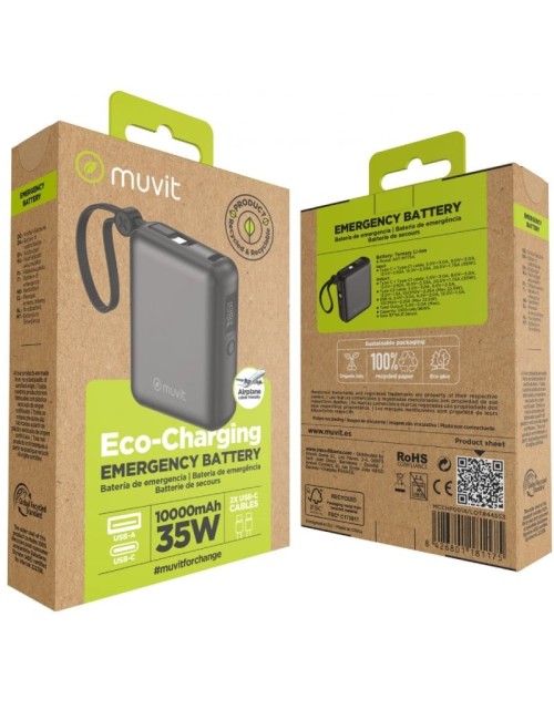 Powerbank 10000mAh Muvit For Change MCCHP0014/ 35W/ Negra