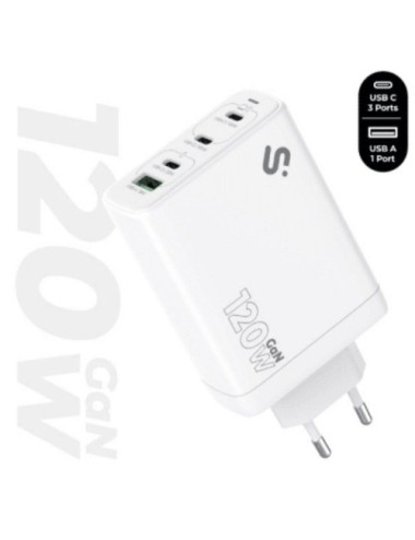 Cargador de Pared GaN Subblim 120W Charger USB C+C+C+A/ 3xUSB Tipo-C/ 1xUSB/ 120W