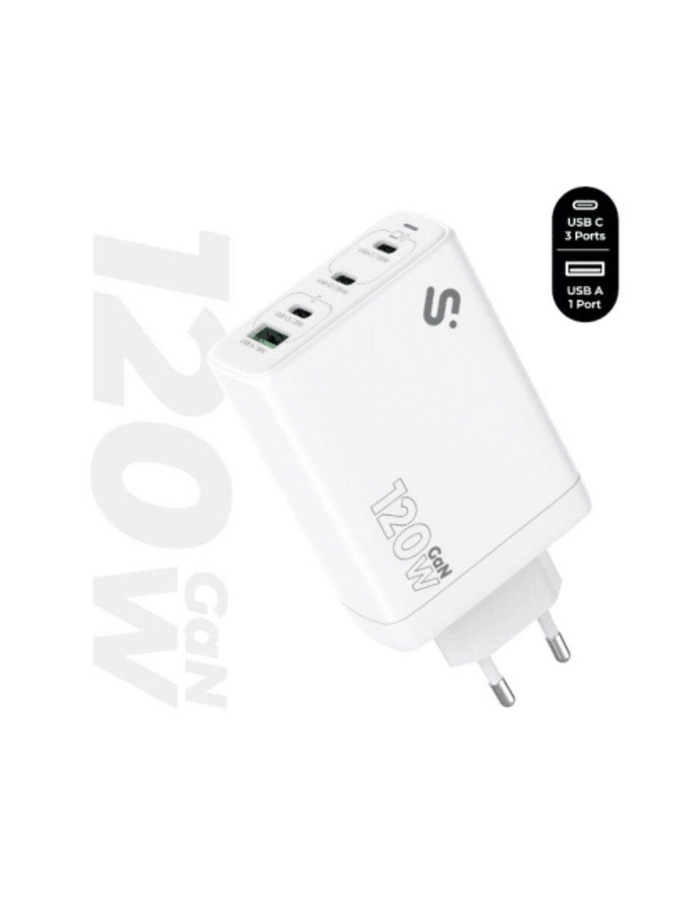 Cargador de Pared GaN Subblim 120W Charger USB C+C+C+A/ 3xUSB Tipo-C/ 1xUSB/ 120W