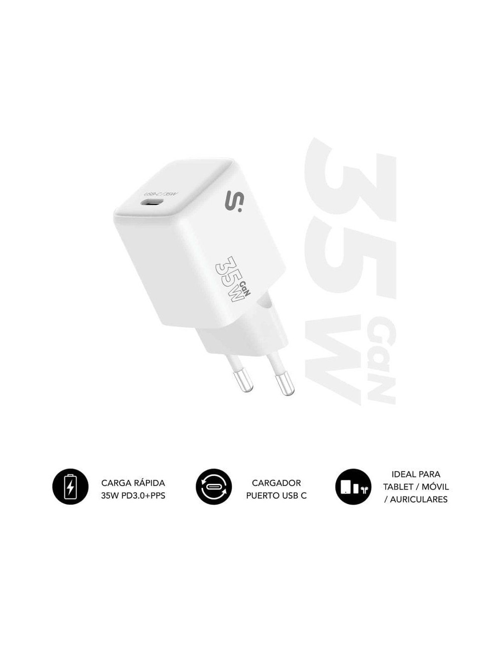 Cargador de Pared GaN Subblim 35W Charger USB C/ 1xUSB Tipo-C/ 35W
