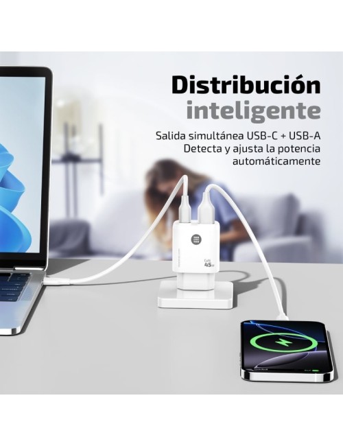 Cargador de Pared GaN Tech One Tech TEC2245/ 1xUSB Tipo-C/ 1xUSB/ 45W