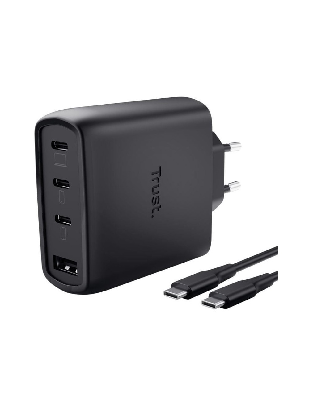 Cargador de Pared GaN Trust Maxo 65W 26067/ 3xUSB Tipo-C/ 1xUSB/ Incluye Cable USB Tipo-C/ 65W