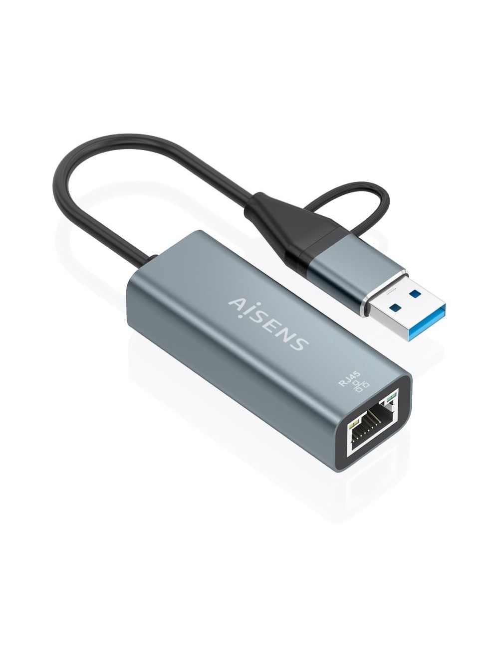 Adaptador USB + USB Tipo-C 3.2 - RJ45 Aisens A109-1032/ 1000Mbps