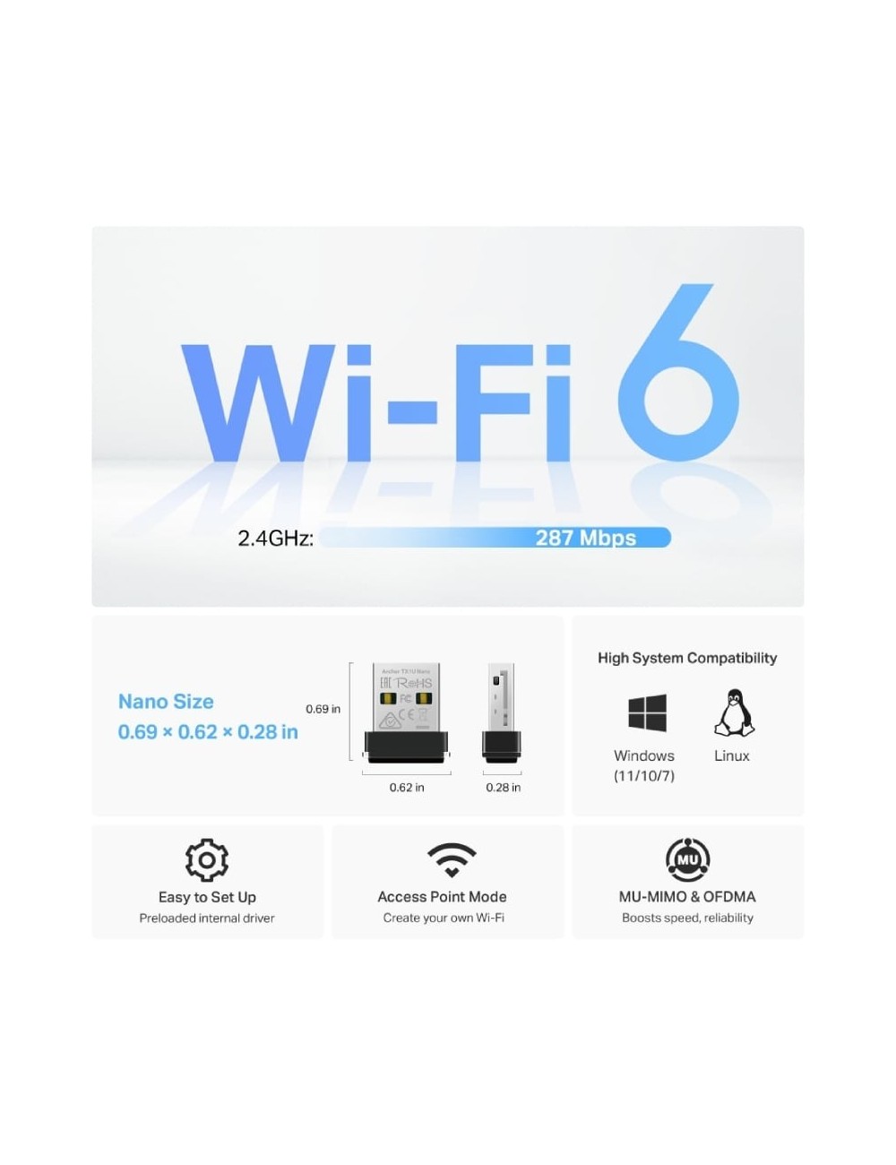 Adaptador USB - WiFi TP-Link Archer TX1U Nano