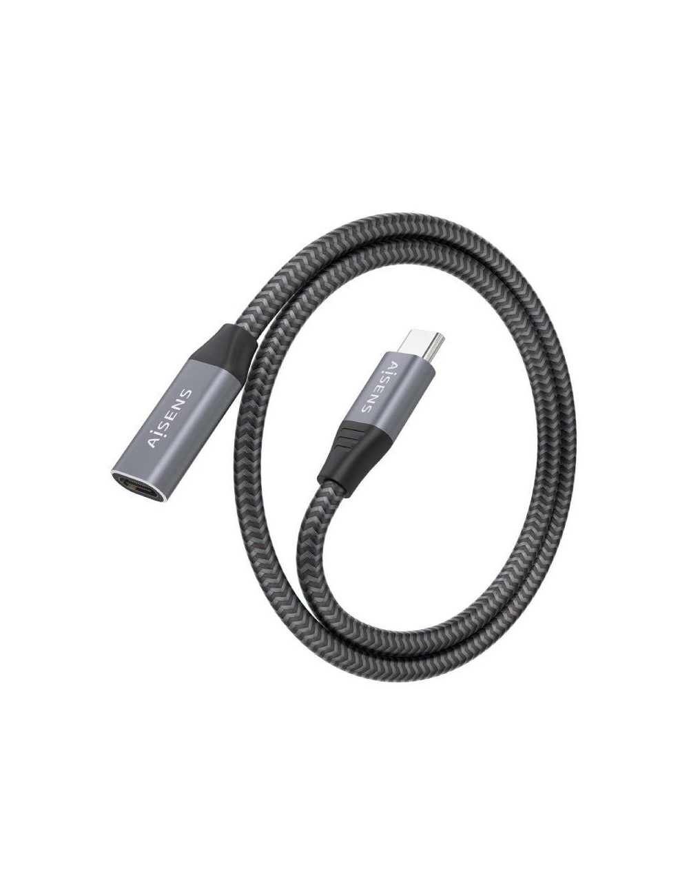 Cable Alargador USB 3.2 Aisens A107-0760/ USB Tipo-C Macho - USB Tipo-C Hembra/ Hasta 100W/ 20Gbps/ 50cm/ Gris