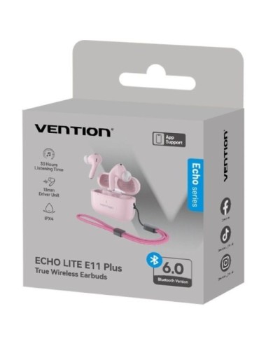 Auriculares Bluetooth Vention Echo Lite E11 Plus con estuche de carga/ Autonomía 6h/ Rosas